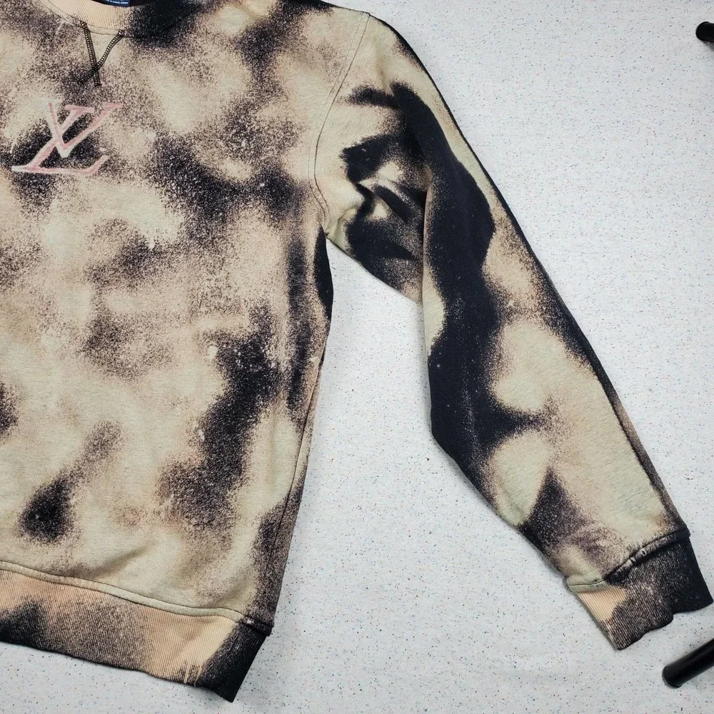 Bleach tie dyed black crewneck sweater
